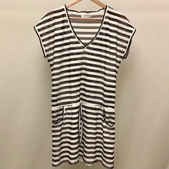 Calvin Klein Swim Cover Up Dress Black White Stripe Nautical Stretch Size Small - Picture 7 of 13